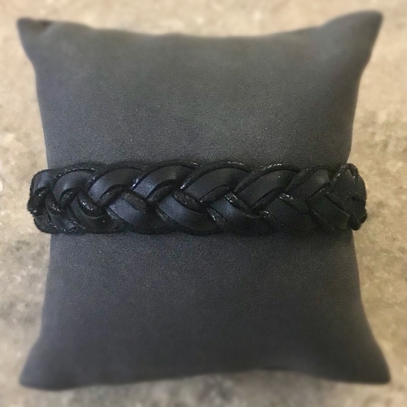 Black Braided Leather Bracelet - Picture 2 of 6